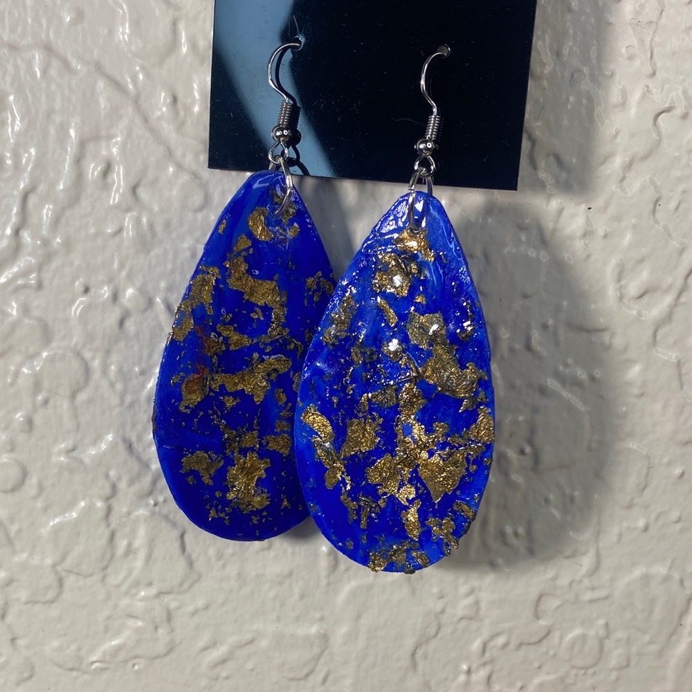Blue and Gold Teardrop Earrings